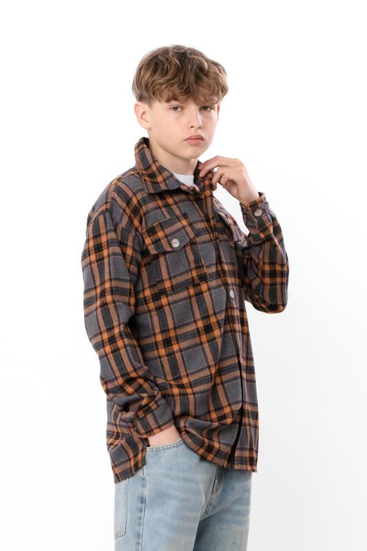 Kids Warm Unisex Plaid Shirt with Brushed Fleece Lining, Demi-season 6417-090-1 HC