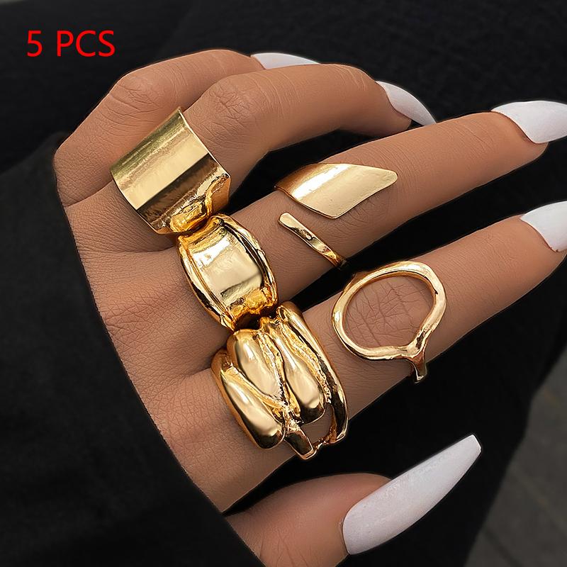 1Set Vintage Metal Rings For Women Men Gift Personalized Punk Hip Hop Irregular Exaggerated Knuckle Joint Rings