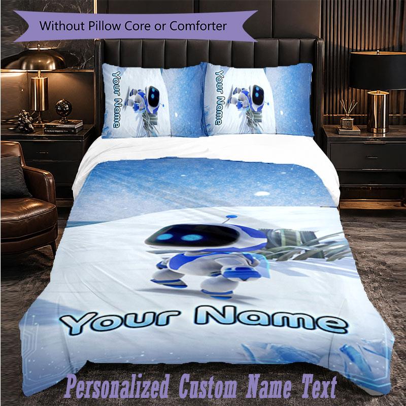 Personalized 3Pcs Bedding SetAstro Bot Custom Text Duvet Cover Pillowcase Set Bedroom Gift