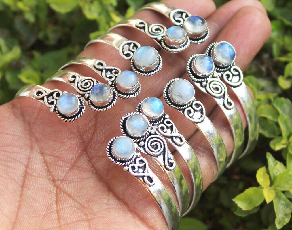 Moonstone Gemstone 925 Sterling Silver Plated 5 PCs Cuff Bangle VI-55