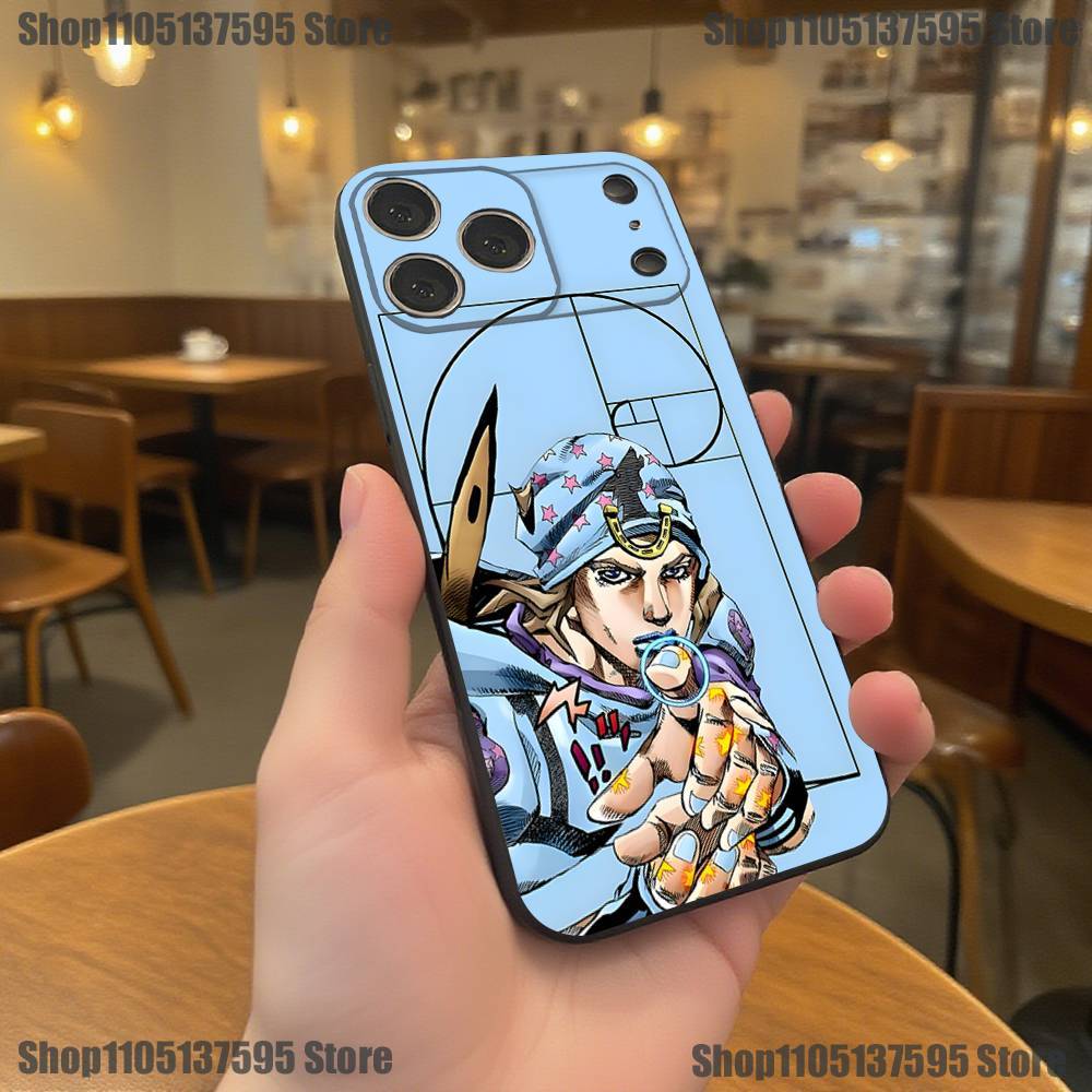 Чехол для телефона Johnny Joestar J-Jojo Для iPhone 17,16,15,14,13,12,11,Pro,XS,Max,XR,Plus,E,SE4,Mini Черный Мягкий чехол