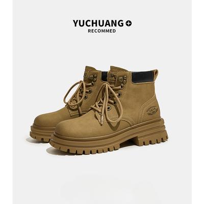 Женские осенние винтажные ботинки Martin из коровьей кожи для походов, желтые ботинки