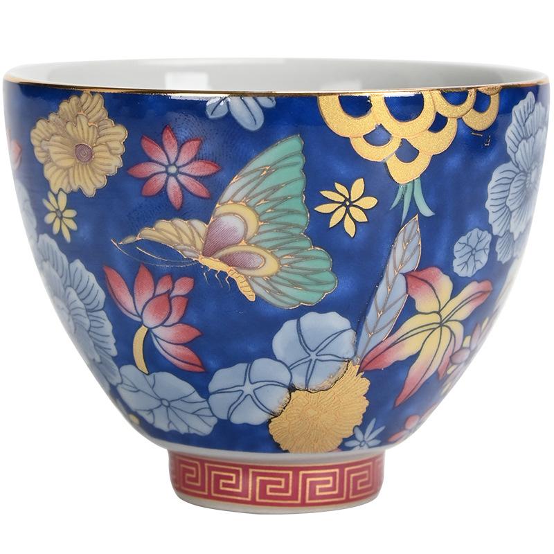 Enamel color tea cup single cup ceramic tea cup kung fu tea set household light luxury high-end tea master cup gift box