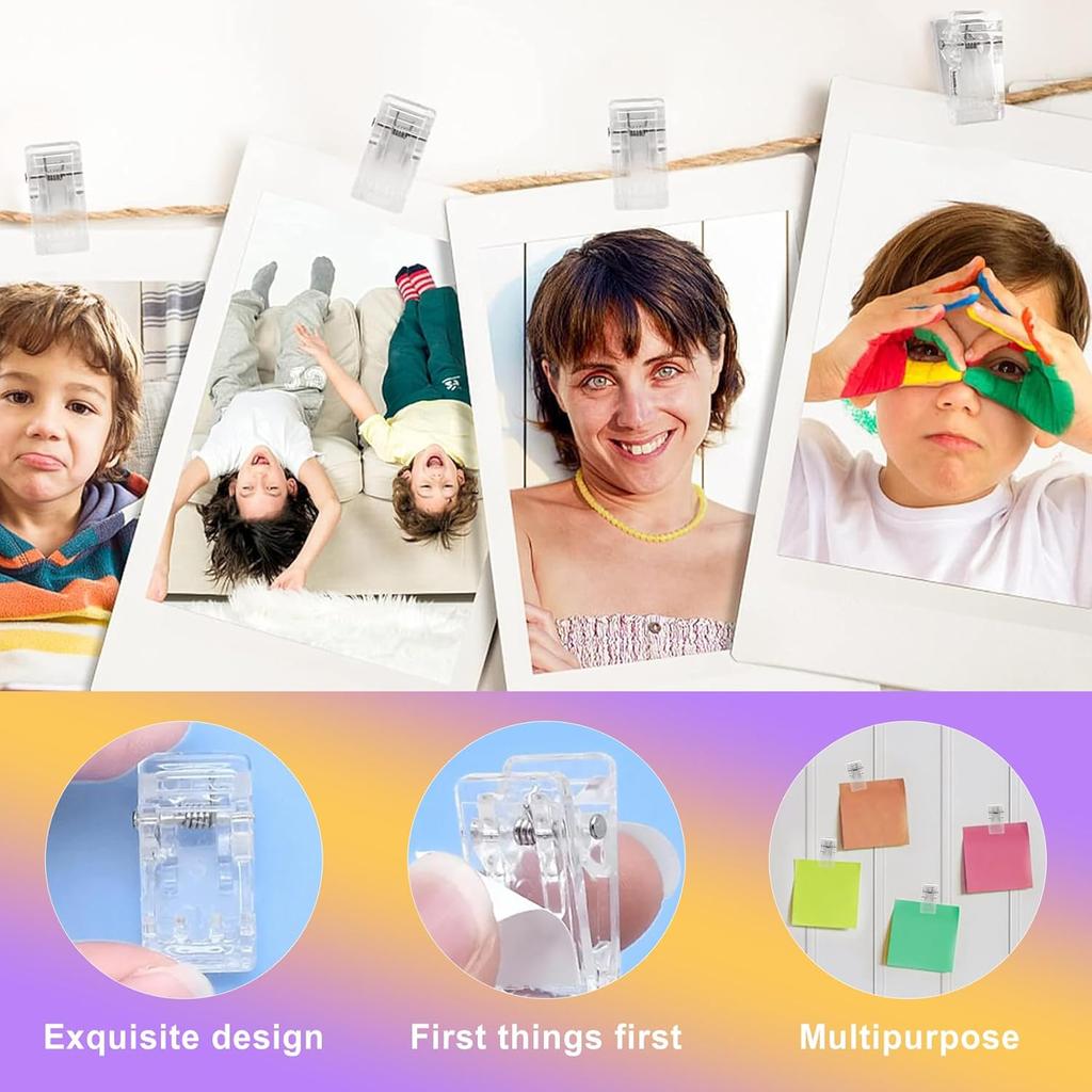 30 Pack Clear Adhesive Wall Clips - Command Strips Hooks, Small Sticker Hooks for Hanging Photos, Posters, Tapestries - Damage Free Wall Hangers