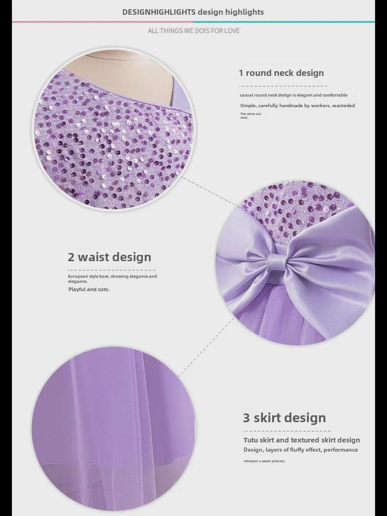 Girls’ Sequin Bow Wedding & Festival Dress for Piano Performance