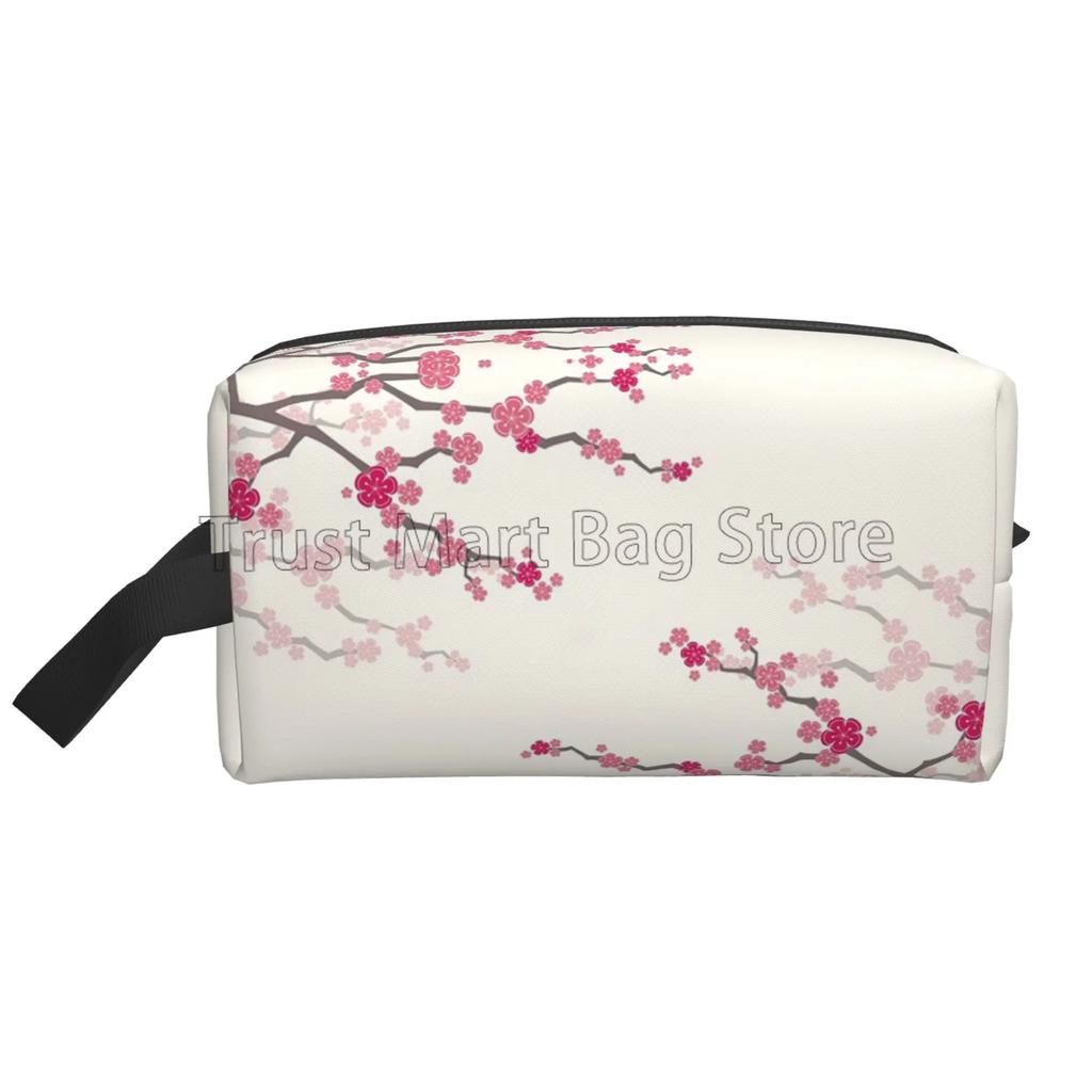 Japanese Sakura Cherry Blossoms Print Cosmetic Bags for Women Zipper Travel Toiletry Pouch Large Water Resistant Makeup Bag Gift