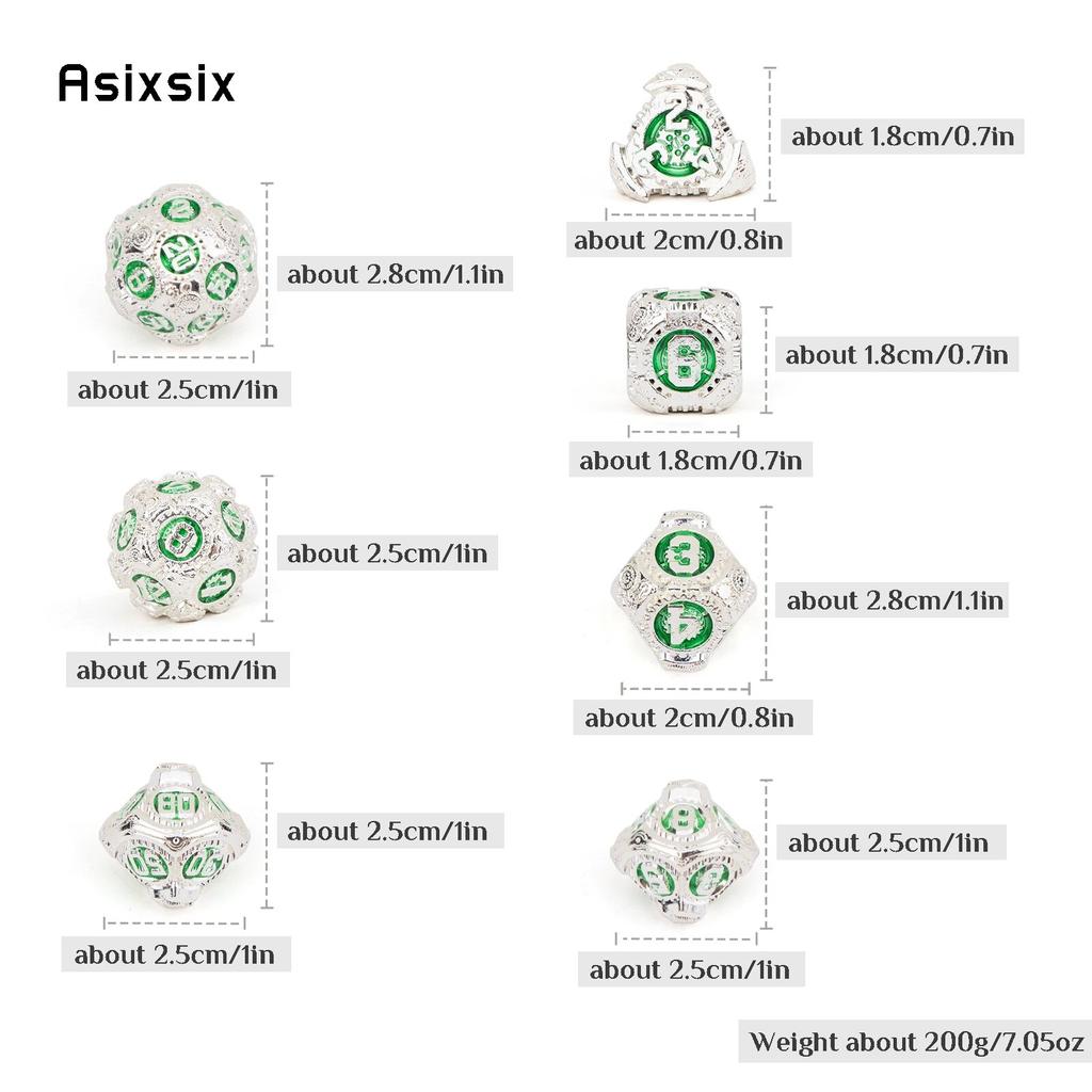 7 Pcs White Green Gear Wheel Metal Dice Solid Metal Polyhedral Dice Set Suitable for Role-Playing RPG  Board Game Card Game