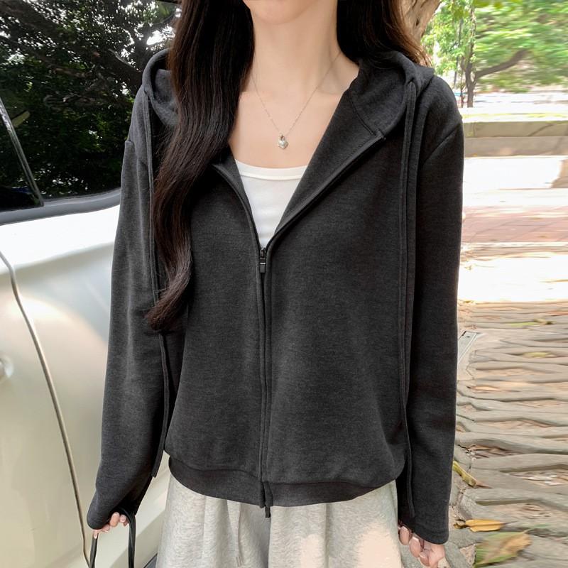 Womens Zip Up Hoodie Korean Loose Fit Fleece Lined Long Sleeve Sweatshirt Casual Winter Top