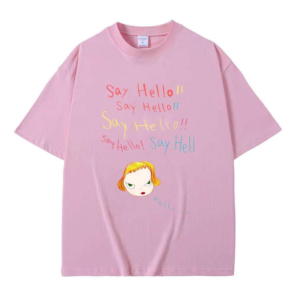 Yoshitomo Nara Say Hello Funny Meme T Shirts Summer Unisex Unisex Casual Versized Tshirt Unisex Y2k Art Aesthetic Tshirts