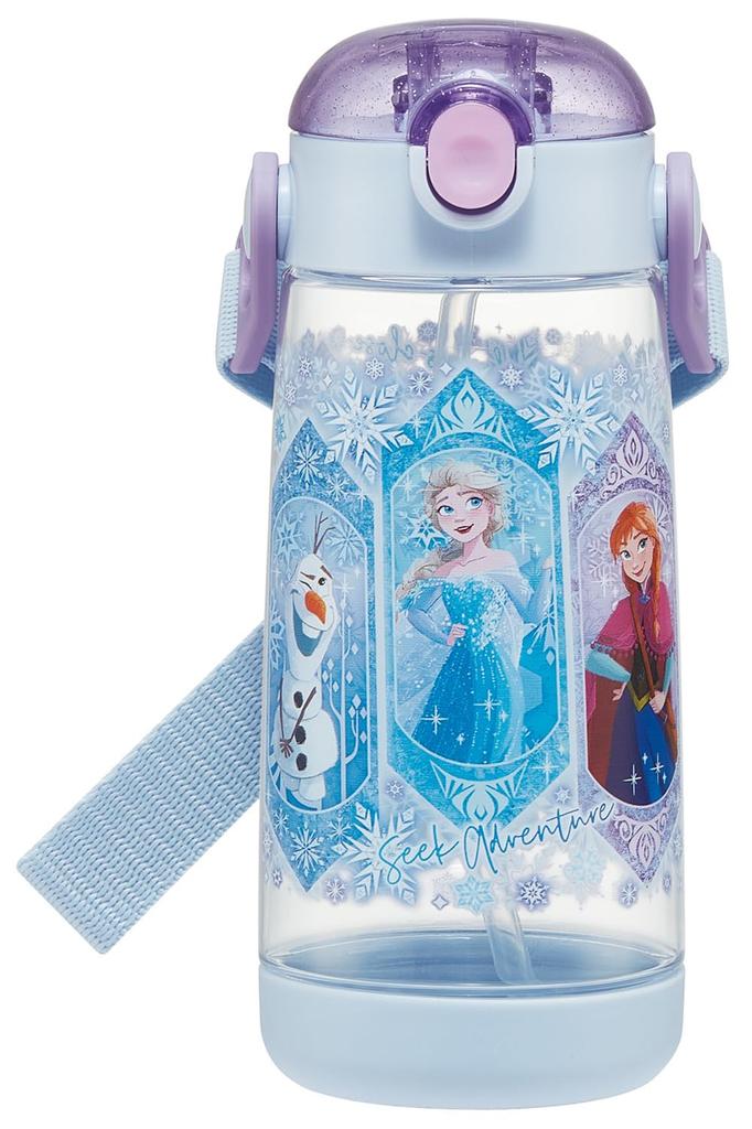 Skater Water Bottle with Disney Size PDSH5 Children's Straw, Clear, 480ml, Silicone, Frozen, 25, Girls,