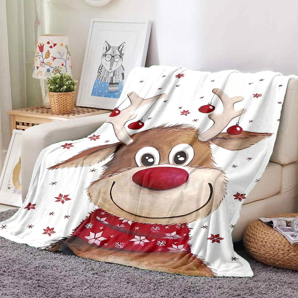 Christmas Reindeer Flannel Blanket Throw Blanket Soft Warm Sofa Bed Camping Car home Decor Unique Christmas Gift C9301838