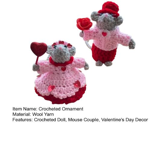 1 пара вязаных крючком мышей, пара мышей, ручная работа, украшения ко Дню святого Валентина, кукла-мышь для стола, каминной полки, прикроватного столика