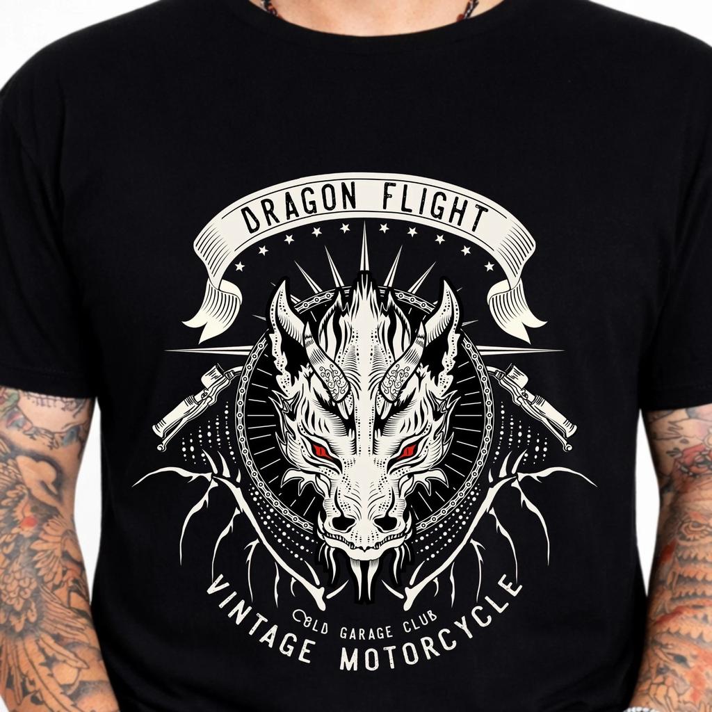 Dragon Flight Vintage Motorcycle Biker Garage Club Rocker Top Graphic T-Shirt