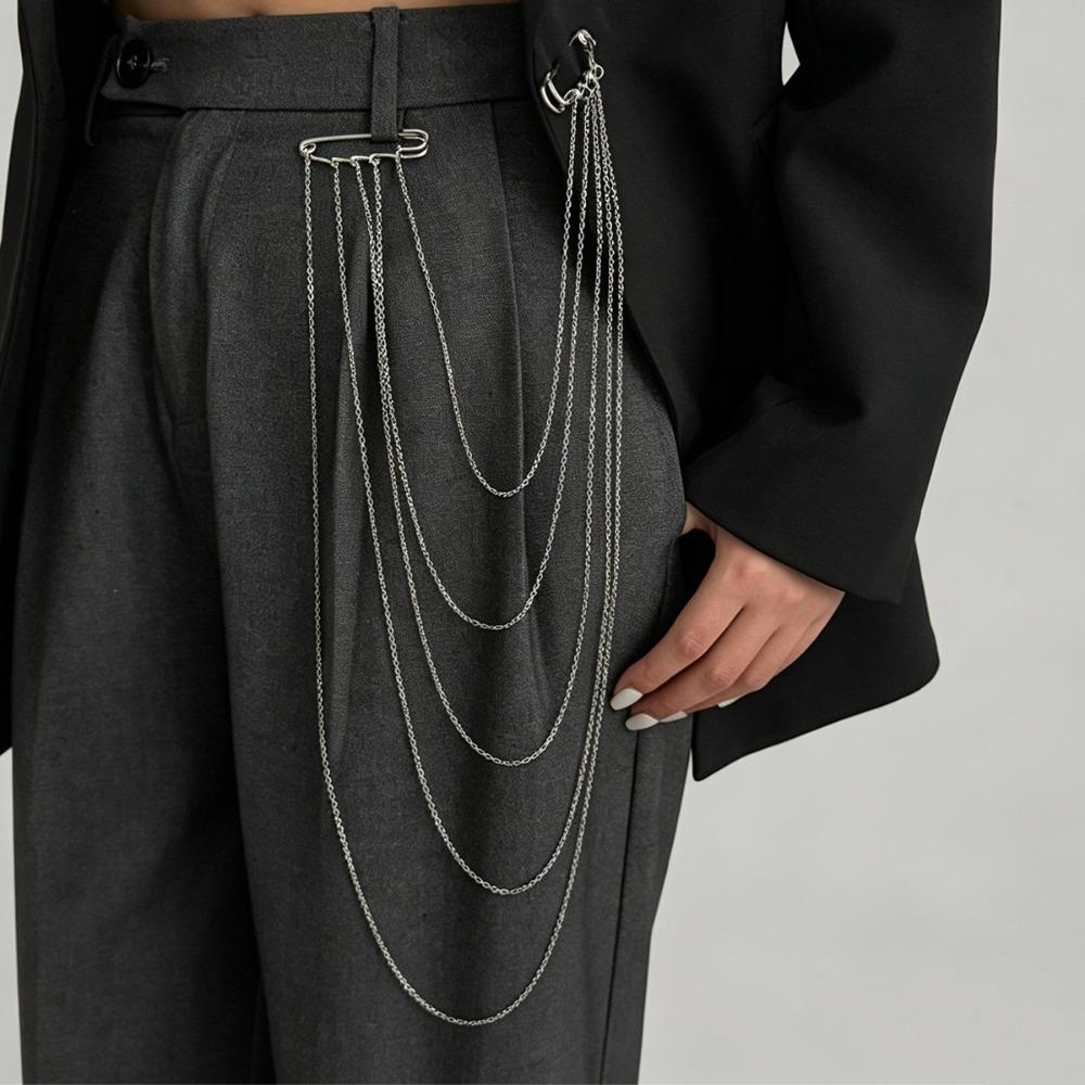 Fashion Hip-hop Multi Strand Layered Chain Dual Safety Pin Brooches for Women Men Suit Coat Pants Decor Pin Streetwear Jewelry