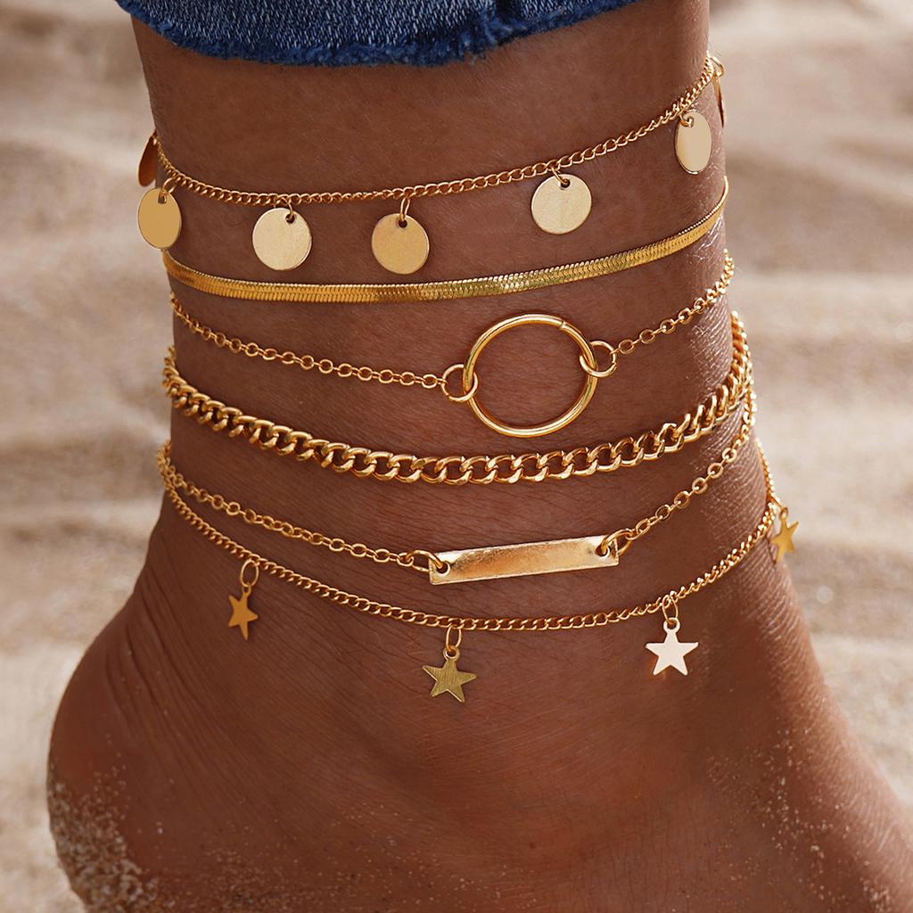 2023 Summer Butterfly Anklet Fashion Gold 5 Piece Ornament Luxury Women Sexy Beach Snake Pendant Crystal Diamond Anklet Accessory Gift Anklet Set Set