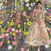Colorful Floral Embroidery Lace Fabric Sewing for Bridal Dress Gown 90*150cm