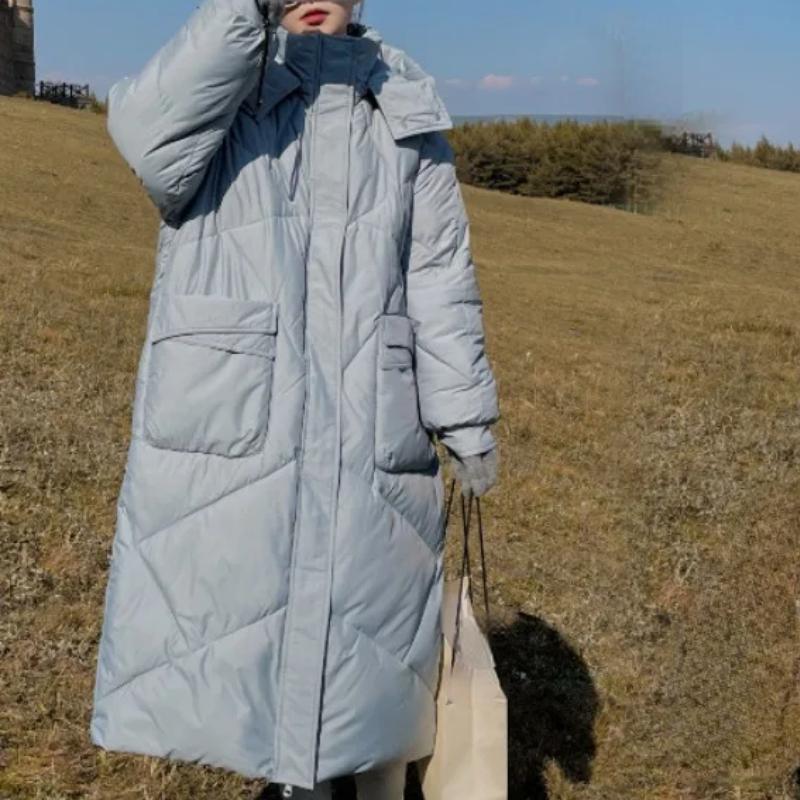 Женская куртка, черные зимние пуховые пальто, новинка 2023 года, свободная плотная женская одежда с длинными рукавами, однотонная парка с капюшоном, корейская мода
