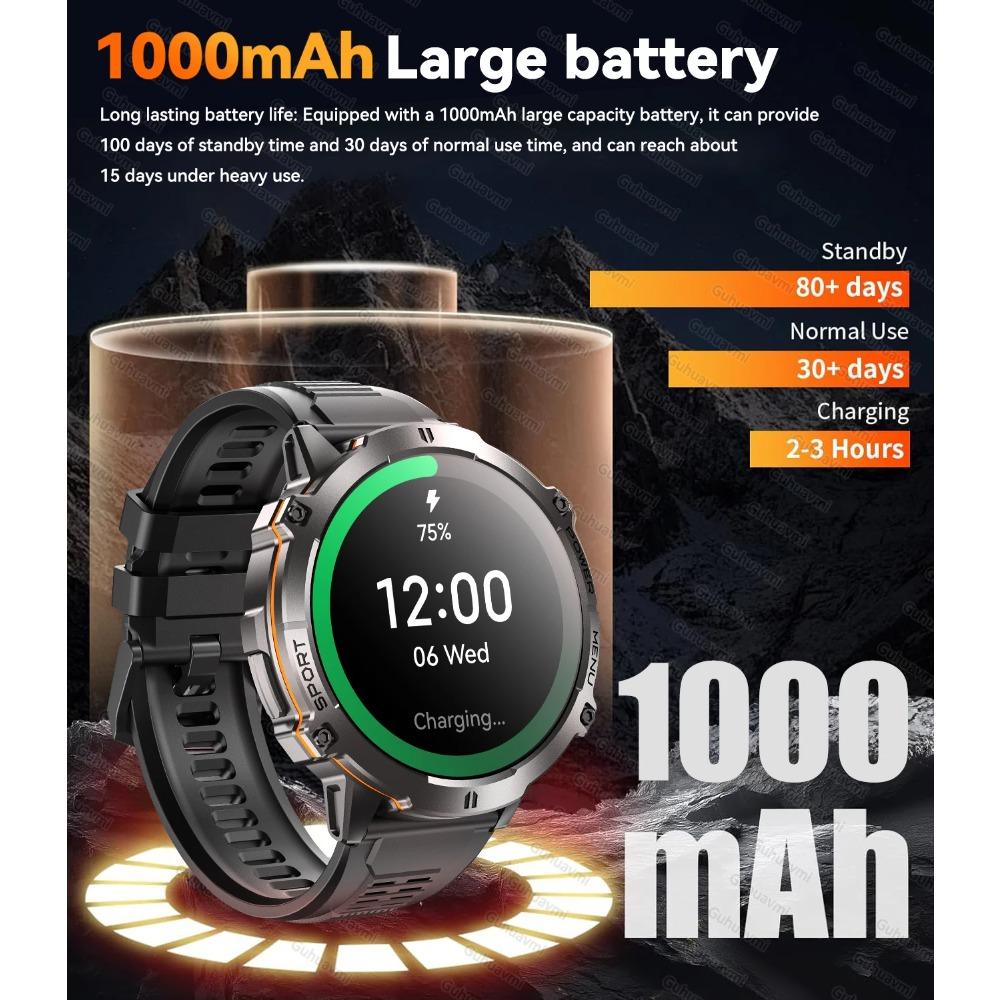 Новые Уличные Военные Умные Часы Мужские 1.73" IP69K 10ATM Водонепроницаемые 1000 мАч Супер Большая Батарея BT Звонки Часы Мужские