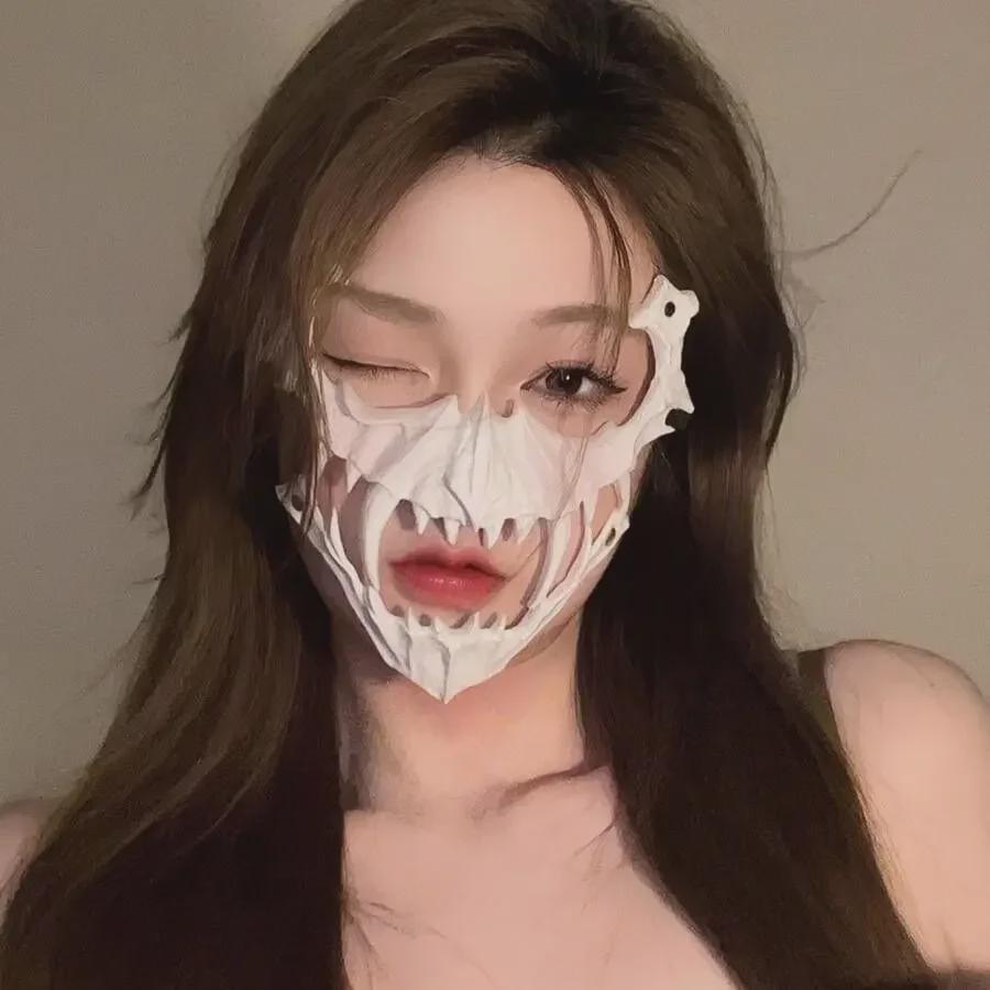 Маска на пол-лица на Хэллоуин 2D: Тигр, Яша, Тэнгу, Волк, Нуэ — реквизит для костюмов для вечеринок и представлений