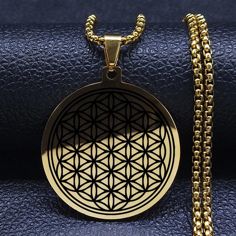 Stainless Steel Yoga Flower of Life Necklace Pendant Women/Men Long Necklace Jewelry