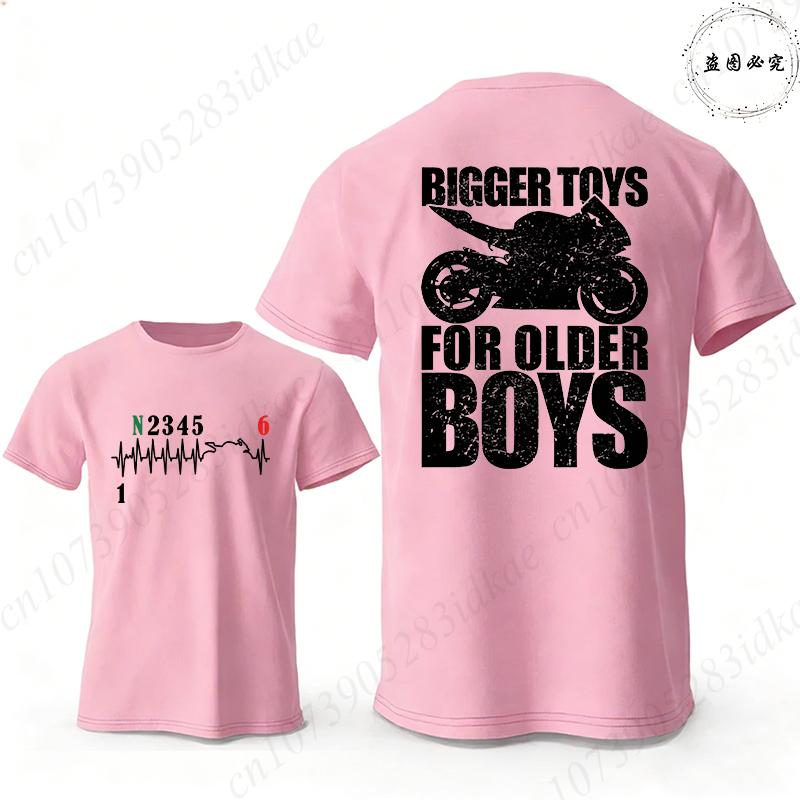 Big Boy Bigger Toy Letter Pattern 3D Printed T-shirt Motorcycle Shift Heartbeat Pattern Short Sleeved Shirt Summer Men's Bicycle Round Neck Clothing