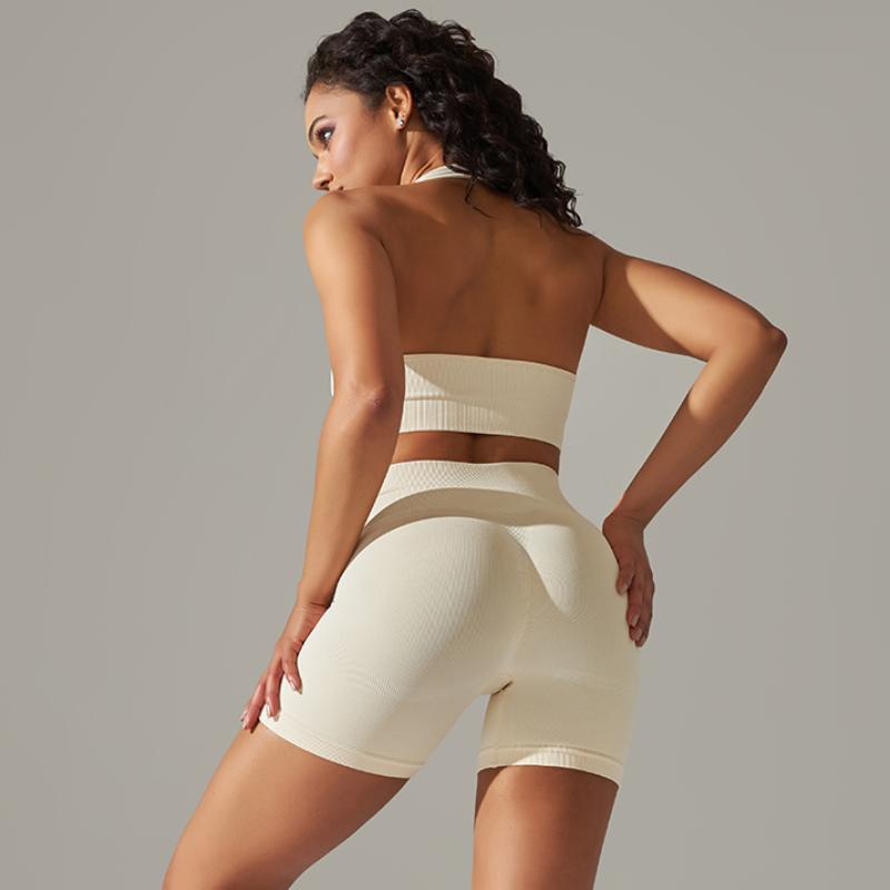 Nessaj Seamless Yoga Set Women Fitness Outfits Peach Hip Shorts Suit Shockproof Sports Bra Gym Running Suits