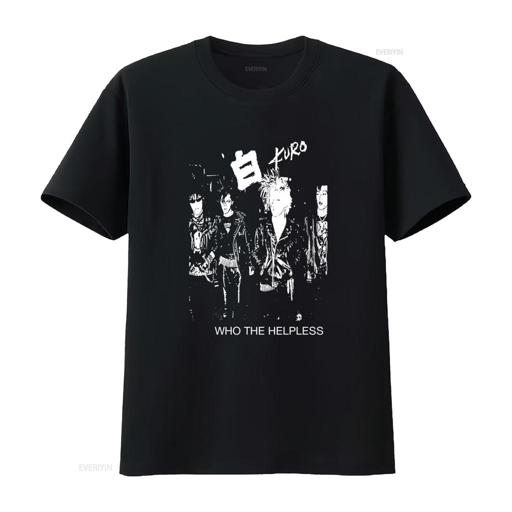 Kuro Who The Helpless Punk Rock Band Print T Shirt for Men Stylish and Edgy Design vintage Washed Versatile Casual