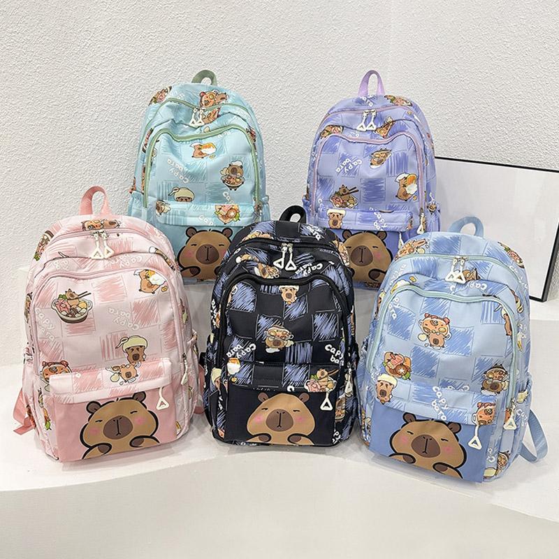 Рюкзак с рисунком Капибара для учеников 3-6 классов, вместительный, защищающий позвоночник и устойчивый к пятнам детский рюкзак