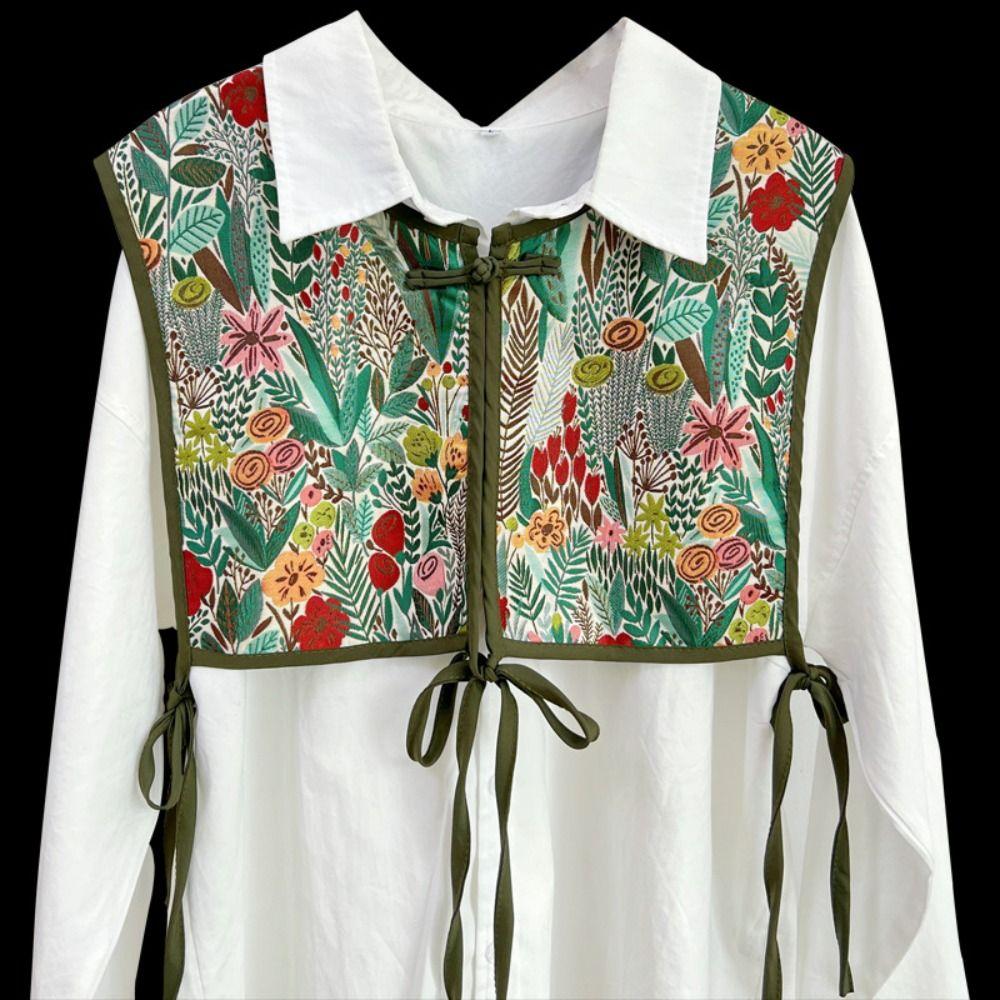 Кейп-накидка с цветочным принтом, с ложным воротником, со шнуровкой на талии, женский вышитый жилет для девочек