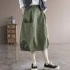 Retro Literary Large Size Loose High Waist Cotton Solid Color Skirt