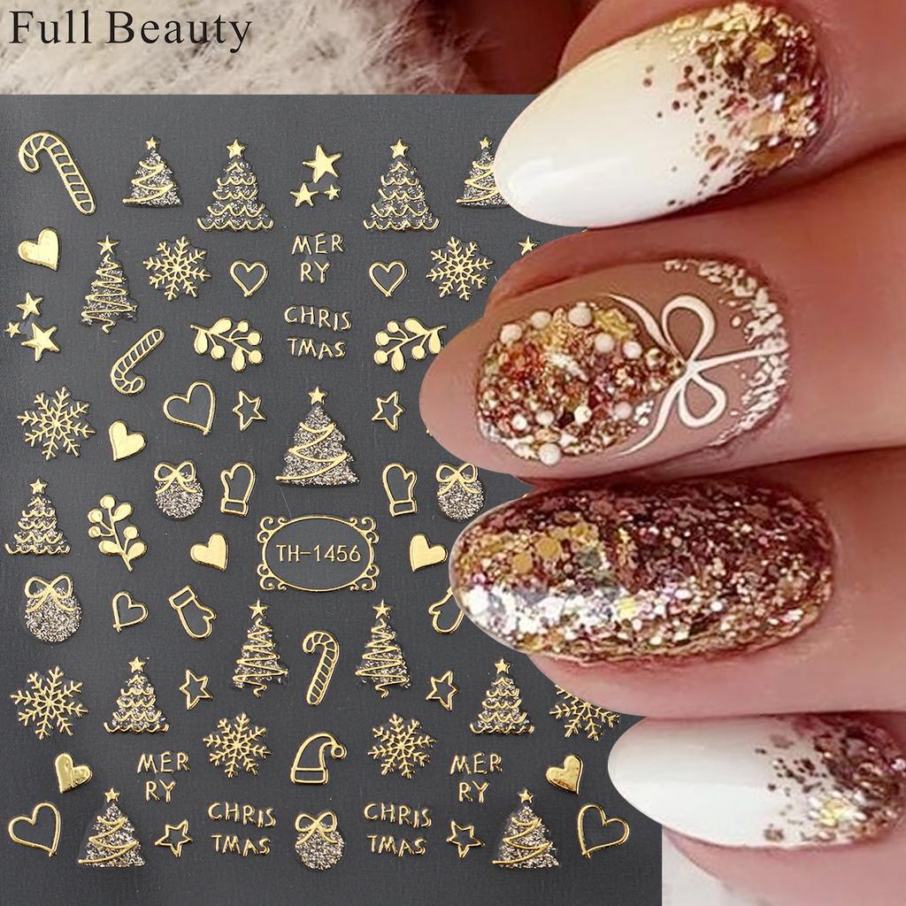 Nail Art Stickers Christmas Golden Snowflake Snowman Christmas Tree Cookie Man Snowball Cartoon Nail Stickers