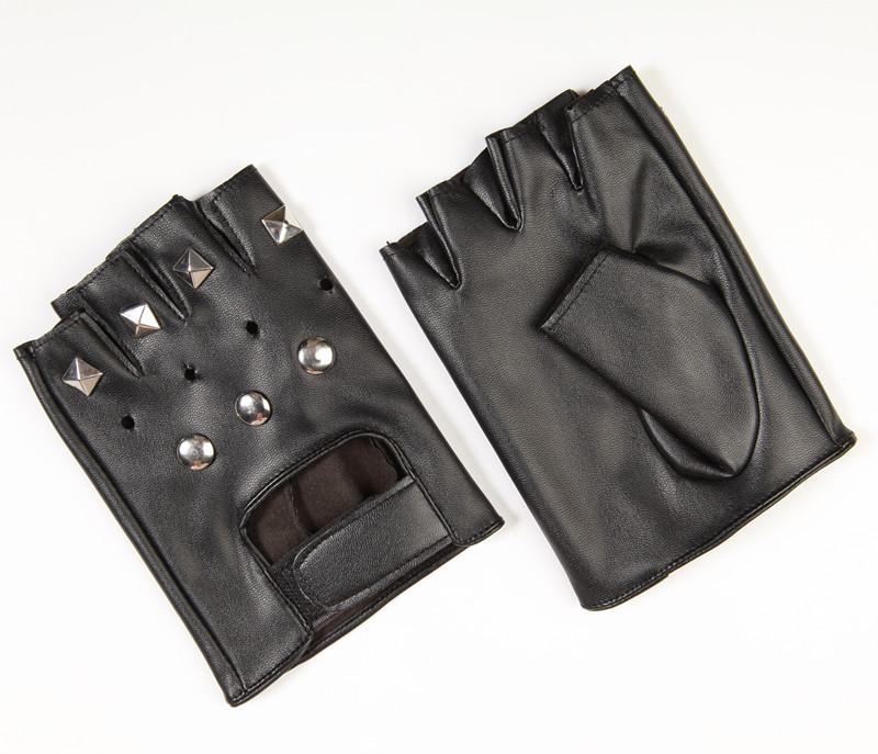 Мужские перчатки без пальцев из натуральной кожи с заклепками для уличных танцев в стиле панк