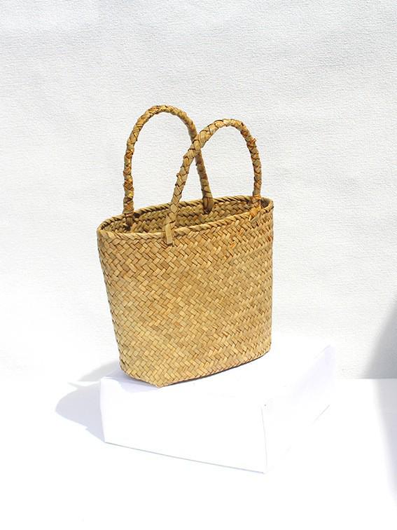 Высококлассная ретро плетеная соломенная сумка: Пляжная корзина с цветными блоками