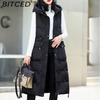 Women's Plus Size Long Down-Filled Quilted Vest with Hood, Thickened Sleeveless Coat for Autumn/Winter
