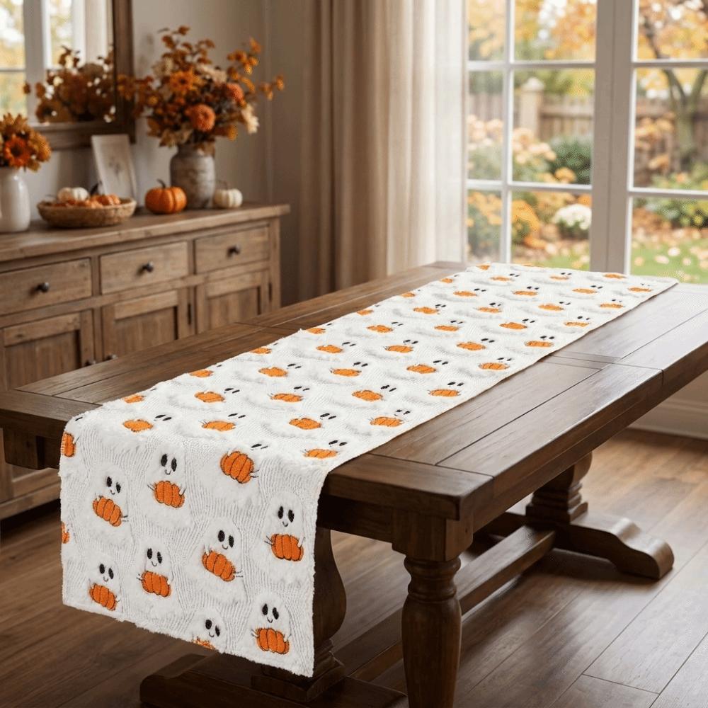 Comfortable Halloween Pumpkin Ghost Table Runner Rectangular Dining Table Cloth Thanksgiving