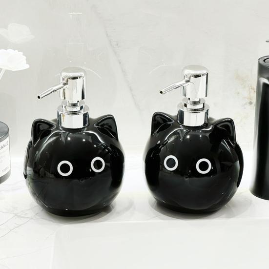 480Ml Ceramic Soap Dispenser Black Cat Design Lead-Free Soap Holder