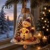 Clear Acrylic Christmas Ornaments 3D Bell Ornament, Winter Scene Decoration with Santa Immersive Wonderland Snowman Reindeer Angel Tree Inside