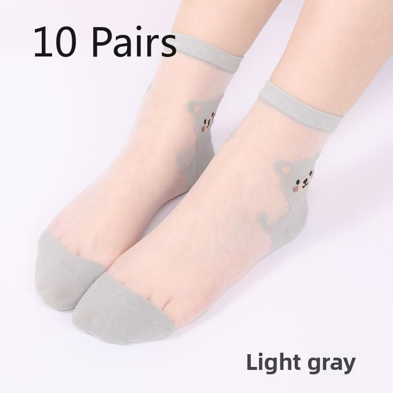 10 пар летних стеклянных носков, милые жаккардовые носки с рисунком мультяшного кота, летние прозрачные дышащие чулки
