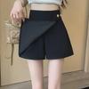 Women's High-Waist Black A-Line Skirt Pants, Spring 2024, Slim Fit, Fashionable Irregular Design