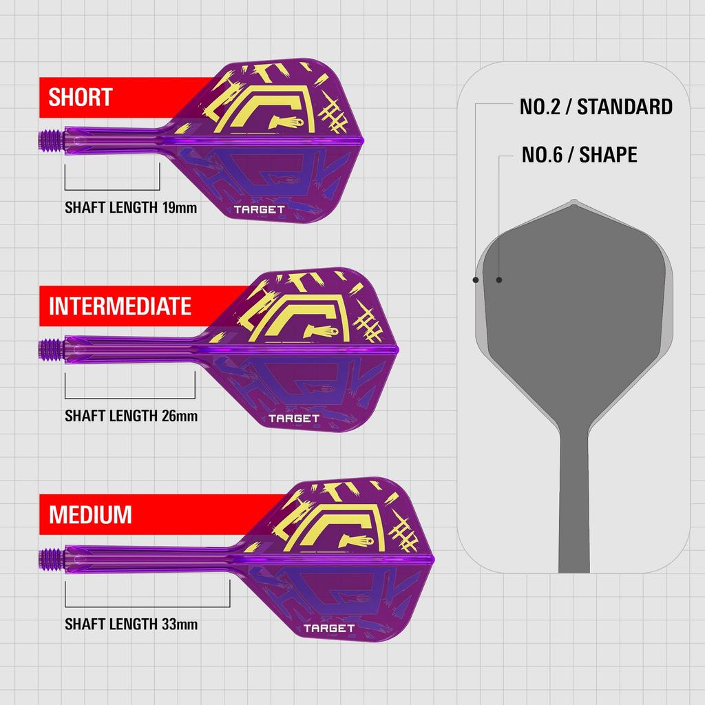 Target Darts Luke Littler World Champion KFLEX Flight Shaft KFLEX Flight Short Medium 2 Medium & System, No. 2/No. 6, All-in-One 3-Pack, (19mm),