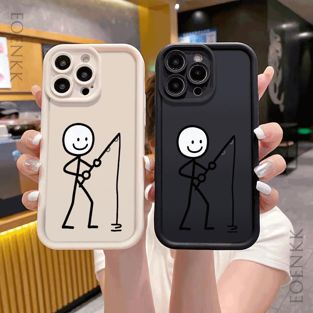 Ударопрочный чехол для телефона для iPhone 16 15 14 13 12 11 Pro Max Plus/Mini Защита камеры Защита от царапин Мягкий чехол Милый Черная Линия Мужчина