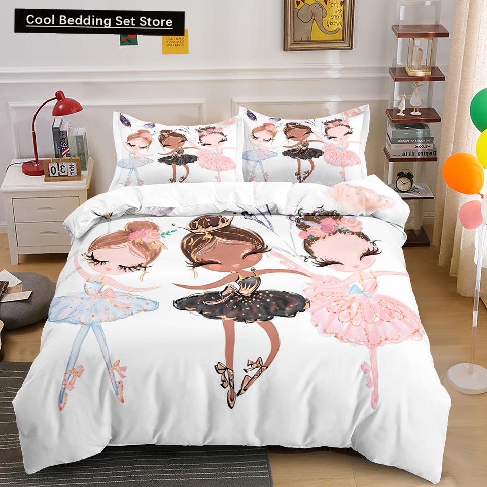 Мультяшный балетный танцующий девочка пододеяльник комплект постельного белья в стиле принцессы для двоих детей для девочек скандинавский покрывало для кровати полный двуспальный размер Queen King