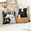 Модная Арт Линия Чехол на Подушку с Котом Натуральный Лен Органическая Ткань Двусторонний Принт Диван Домашний Декор Подарок Наволочка