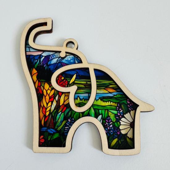 Yousheng 1/2Pcs Elephant Pendant Wooden Hanging Ornament with Lanyard Easy To Hang Elephant-Shaped Pendant Friendship Gifts