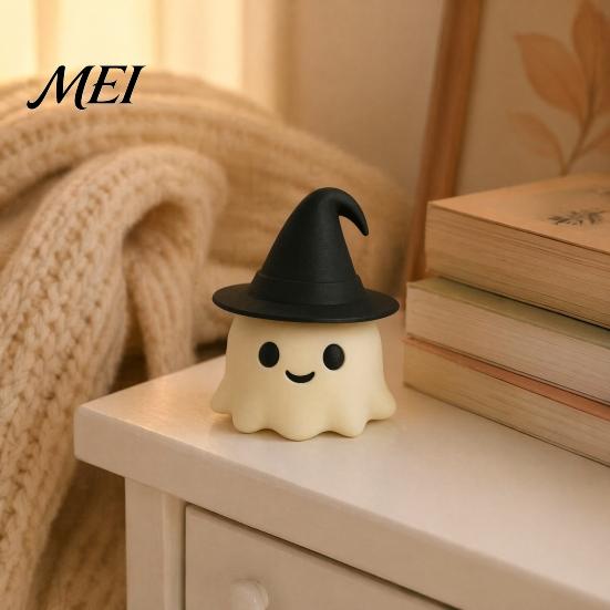 3D Printed Halloween Ghost Decor Ornament, with Wizard Hat, Cute Figurines, Holiday Surprises for Friends Compact Matte Desktop Statues, Office