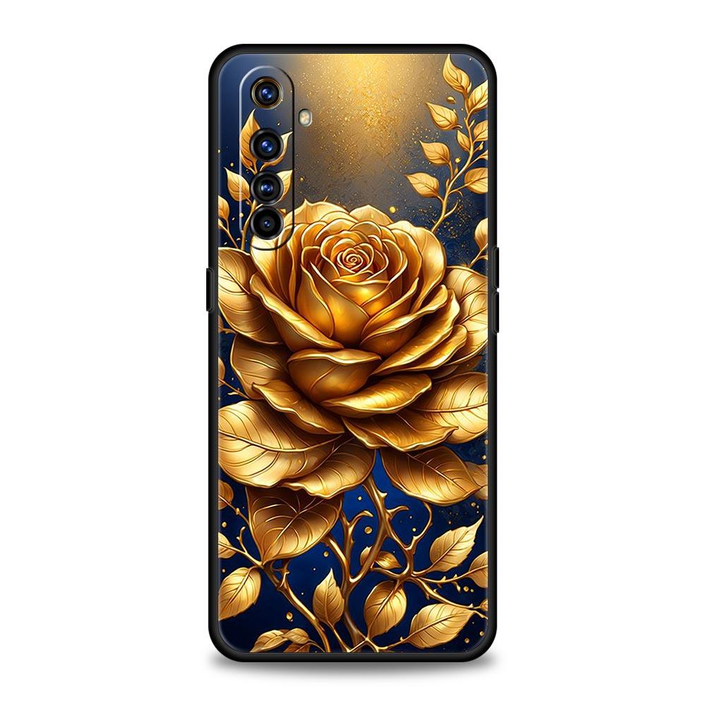Мягкий чехол из ТПУ для Realme C67 C63 C55 C53 C25 C21 10 11 12 13 GT 2 3 5 Pro Plus 5G Ударопрочный чехол для телефона Золотой Розовый Сердце Любви