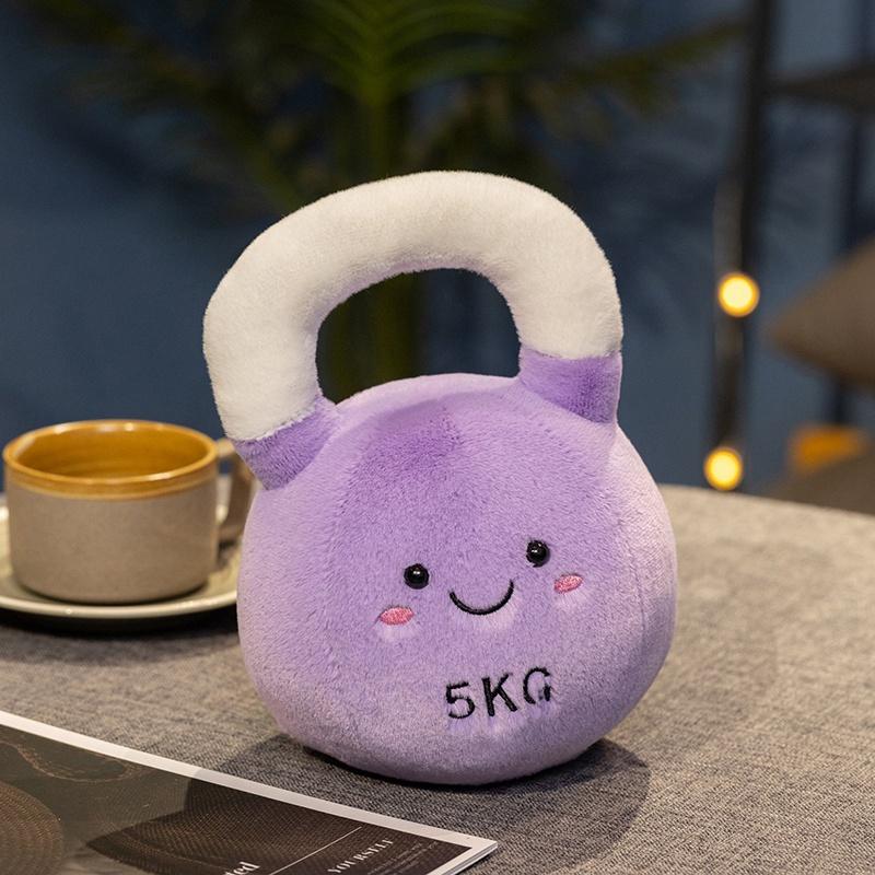 Cute Kettle-bell Dumbbell Plush Pillow Stuffed Smiling Face Fitness Sports Equipment Plushie Home Decor Men Gift