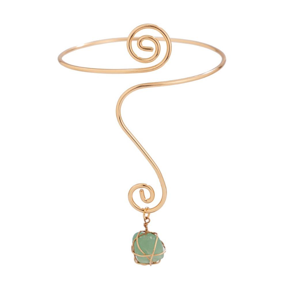 Кулон-капля воды из камней, Браслеты-манжеты на руку, Богемный спиральный браслет на плечо для женщин