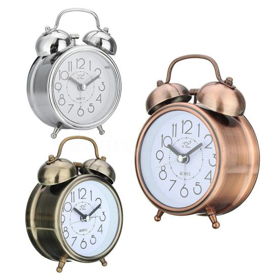 Classic Silent Double Bells Quartz Movement Bedside Table Retro Mini Alarm Clock