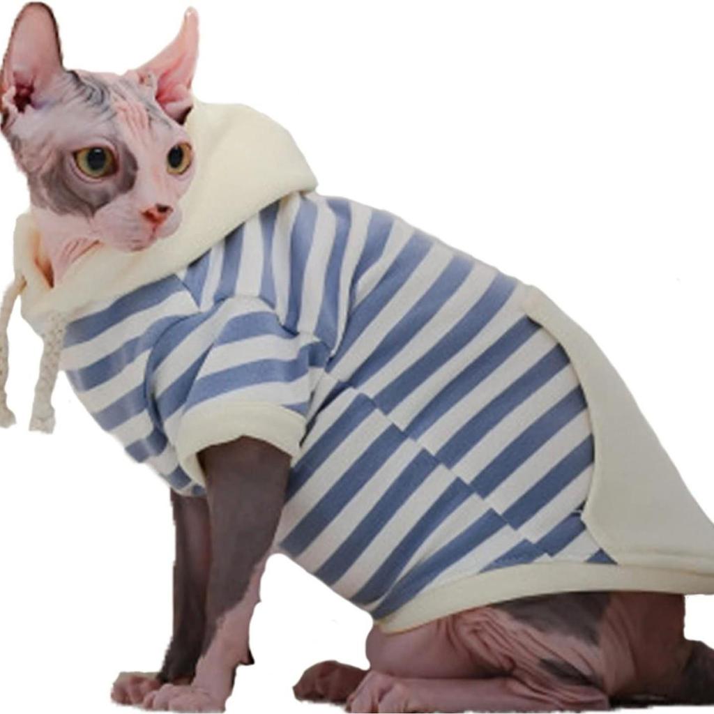 Breathable Striped Hairless Cat Sweater Hoodie for Spring, Autumn, and Winter